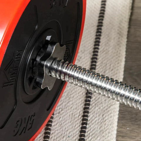 Rootz Barbell - 50 Kg - Non-slip Handle - 8 Weight Plates - Rubberized Edge - Iron - Red - 170 x 33 x 33cm