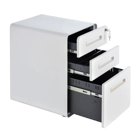 Rootz File Cabinet - Rolling Container - Office Container - 3 Drawers - Home - Office - White