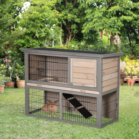 Rootz Dwarf Rabbit Hutch - Rabbit Hutch - Small Animal Hutch - Small Animal House - Fir Wood -Light Gray/Black - 108 x 45 x 78cm