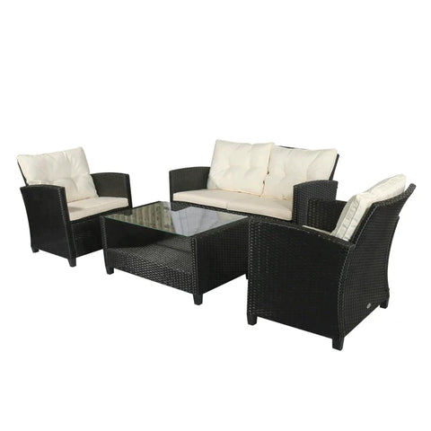 Rootz Sofa Set - Garden Furniture Set - Poly Rattan Seating Set - Double Sofa - Single Armchairs - Black- 124 x 68 x 76 cm