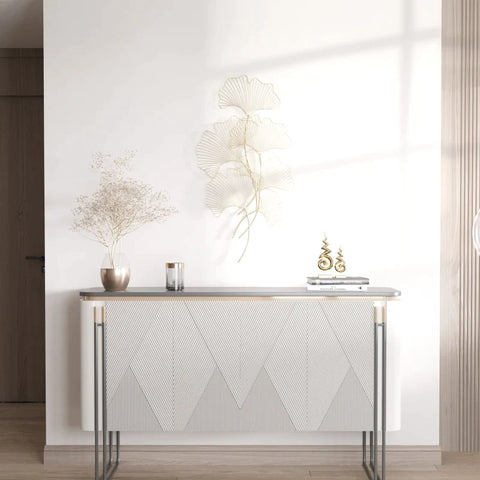 Rootz 3d Mural Modern Wall Decoration - Metal Wall Decor - Ginkgo Leaves - Gold - 51W x 3.5D x 94.5H cm