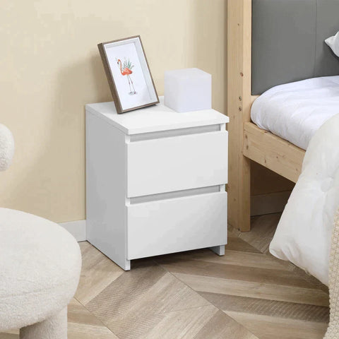 Rootz Bedside Table - 2 Drawers - Anti-tilt - Smooth Surface - White - 30 x 30 x 40cm