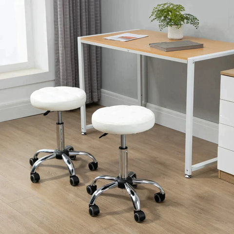 Rootz Saloon Stools - Rolling Stools - Swivel Stools - Work Stools - Salon Chairs - Height-adjustable - White