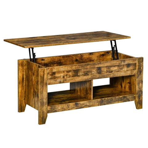 Rootz salontafel - in hoogte verstelbare salontafel - bijzettafel - met opbergruimte - opklapbare salontafel - voor woonkamer - spaanplaat - rustiek bruin - 105 x 50 x 49 cm