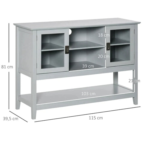 Rootz Dressoir - Buffetkast - Dressoir Met 2 Glazen Deuren 2 Planken - Grijs - 115L x 39.5B x 81H cm