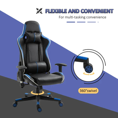 Rootz Gaming Chair - Office Chair - Desk Chair - Headrest - Lumbar Cushion - Adjustable Handle - Blue/Black - 70 x 60 x 128-138 cm