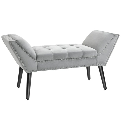 Rootz Upholstered Bench - Bench Seat - Modern Bed Bench With Buttons Rubber Wood - Velvety - Touch Light - Grey - 114 x 46 x 56 cm