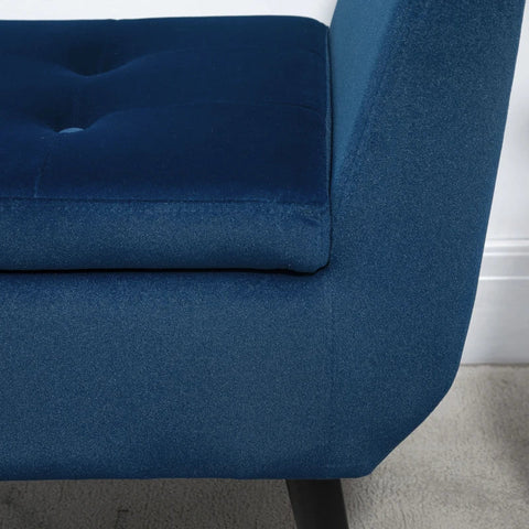 Rootz Luxury Bench - Upholstered Bench with Storage Space - Armrests - Chest Bench - Velvety - Polyester - Rubber Wood - Blue - 107 x 42 x 65 cm