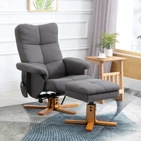 Rootz Relaxation Chair - Massage Chair With Footstool - TV Chair With Massage Function - Reclining Chair With Wooden Leg - Polyester - Dark Grey - 80 x 86 x 99 cm