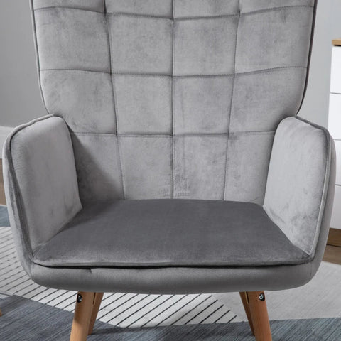 Rootz Armchair In Retro Design - Reading Chair - Velvet Look - Gray - 71cm x 76cm x 101cm