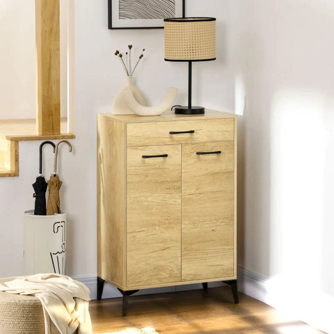 Rootz Shoe Cabinet with 1 Drawer - 4 Shelves - Adjustable Shelves - Holds 12 Pairs of Shoes - Chipboard - Natural - 60L x 35W x 94H cm