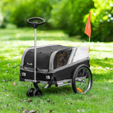 Rootz Hundeanhänger – 2-in-1-Hundeanhänger – Trolley für Haustiere – Fahrradanhänger – Hundetransporter – atmungsaktiv – Metall – Oxford-Stoff – Schwarz + Grau + Silber – 130 x 64 x 92 cm