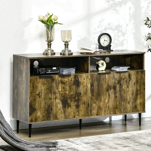 Rootz Sideboard In Industrial Design - 2 Cupboards - 2 Shelves - Wood-based Material - Brown - 147 cm x 40 cm x 83 cm