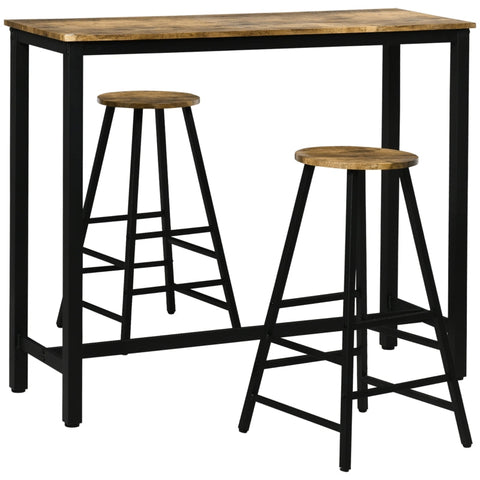 Rootz Bar Table Set - Bar Table - With Stools - Industrial Design - 1 Table - 2 Stools - MDF/Steel - Rustic Brown
