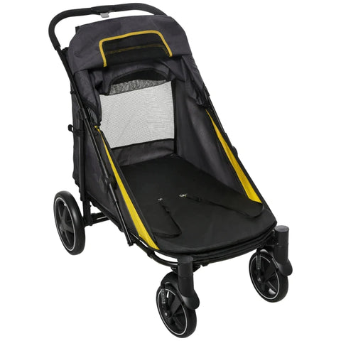 Rootz Folding Dog Trolley - One-click System - Foldable - 2 Safety Lines - Dark Gray + Black - 112L x 65W x 100H cm