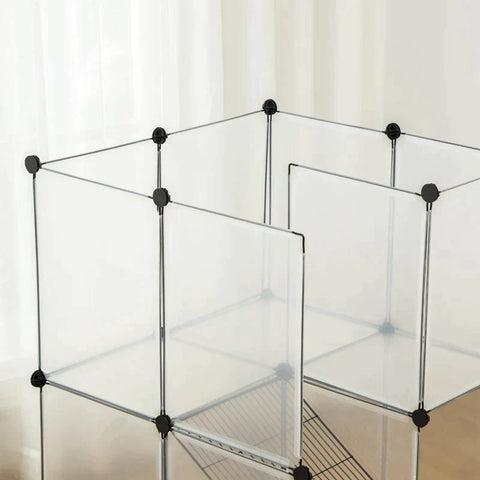 Rootz kooi voor kleine dieren - buitenverblijf - 2-laags caviaverblijf - vervormbaar verhoogd - metaal - kunststof - zwart - 140 x 70 x 90 cm