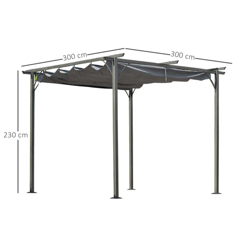 Rootz Pergola - Metal Pergola with Retractable Roof - Garden Gazebo - Metal Pergola Canopy - Outdoor Sun Shade Shelter for Party BBQ - Aluminum - Black + Grey - 3 x 3 m