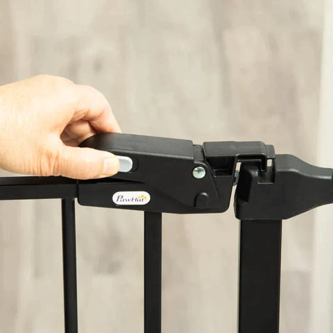 Rootz Dog Barrier - Door Gate - Pet Gate - Angle Adjustable - Foldable Configuration Gate with Automatic Closing Door - 3 Panels - Black - 202.5 x 76 cm