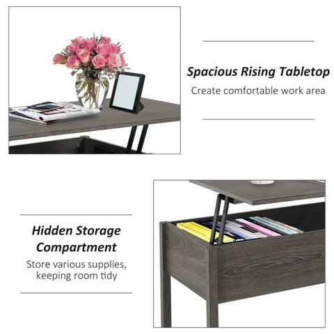 Rootz Coffee Table - Lift-Top Coffee Table with Storage - Wood-Effect - Grey - 98 cm x 48 cm x 45 cm