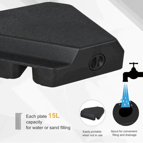 Rootz Parasol Stand - Umbrella Stands - Cross Base - Can Be Filled With Water Or Sand - 4-piece Parasol Stand - Steel - HDPE Plastic - Black - 80 x 80 x 56 cm