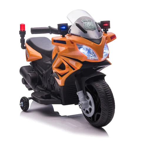 Rootz Children's Police Electric Motorcycle -  Police Motorcycle - Electric Car Stroller - Police Lights - Electric Quad - Orange/Black - 69 x 39 x 43 cm