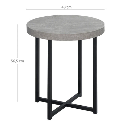 Rootz Beistelltisch – Couchtisch – Rund – Zementoptik – Metallrahmen – Wohnzimmer – Schlafzimmer – Schwarz – 48 x 48 x 56,5 cm