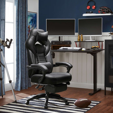 Rootz Gaming-Stuhl – Bürostuhl – ergonomischer Gaming-Stuhl – Esports-Gaming-Stuhl – Schreibtischstuhl – mit Fußstütze und Kopfstütze – Schwarz – 70 x 64 x (120–128) cm
