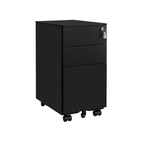 Rootz Mobile Container - Mobile Container With Wheels And Lock - File Cabinet - Office Container - Office Cabinet - Storage Container - Black - 30 x 45 x 60 cm (L x W x H)