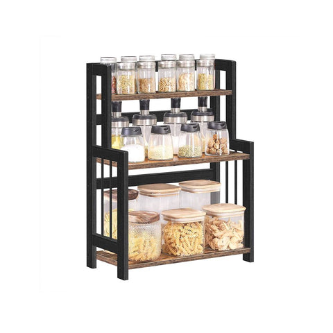 Rootz Spice Rack - Spice Rack Organizer - 3 Levels Spice Rack - Spice Rack Shelf - Vintage Brown/Black - 41 x 18 x 53 cm