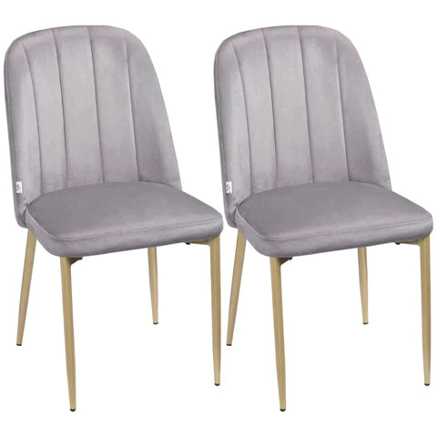 Rootz Set Of 2 Chairs - Dining Chairs - Accent Chairs - Casual Chairs - Dressing Table Chairs - Retro Design - Gray + Gold - 48 cm x 59 cm x 89 cm