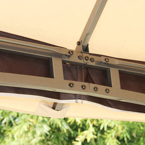 Rootz Gazebo - Garden Pavilion - Garden Tent - Marquee Party Tent With 4 X Side Walls Mosquito Net - Breathable - Double Roof - Metal - Polyester - Khaki + Brown - 3.95L x 3.28W x 3.33H w