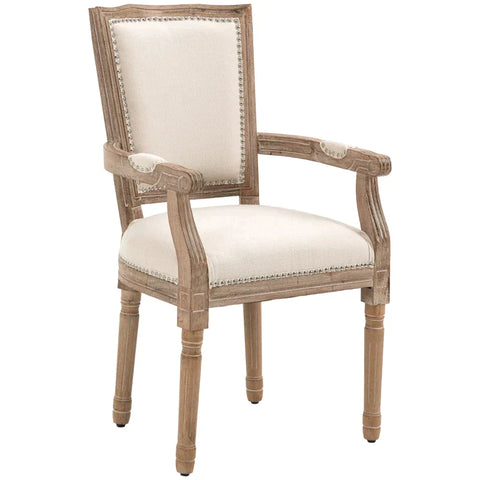 Rootz Dining Chair - Kitchen Chair - Rivet Decor - French Country House Style - Rubber Wood - Cream White - 59 x 63.5 x 96cm