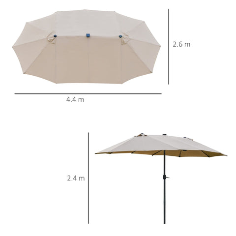 Rootz Double Sided Parasol - Parasol - Sun Umbrella - With LED Solar Lights - Khaki - 440 x 260 cm