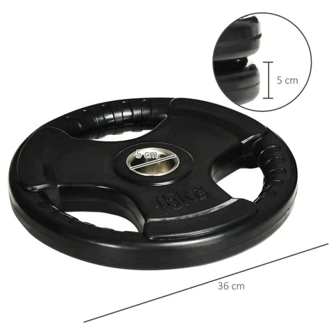 Rootz halterschijven - set van 2 - 15 kg per plaat - drie handgrepen - vloervriendelijke rubberen coating - metaal - zwart - 36L x 36B x 5H cm