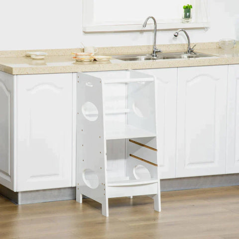 Rootz Kids Step Stool - Kids Learning Tower - Step Stool - Stool Standing - White - 40 x 50 x 90 cm