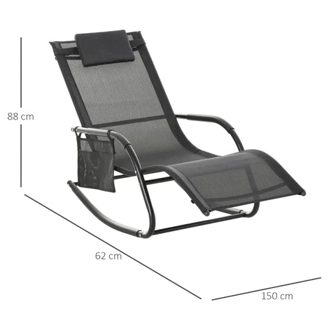 Rootz Rocking Chair - Sun Lounger - Garden Lounger - Beach Lounger - Black - 150cm x 62cm x 88cm
