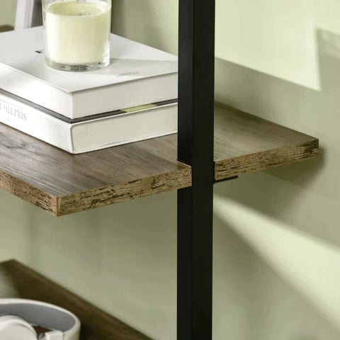 Rootz Shelf - Bookshelf - Wall Mounted Ladder Shelf - Industrial Design - 5 Shelves - Chipboard/Metal - Brown/Black - 60 cm x 30 cm x 184.5 cm