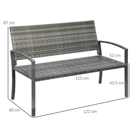 Rootz Garden Bench - Rattan Look - With Steel Frame - For 2 People - Brown - 122 x 60 x 87cm