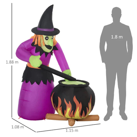 Rootz Halloween Decoration - Garden Decoration Witch With Cauldron And Flame Effect - Including Fan - Weatherproof - 115 x 108 x 182 cm