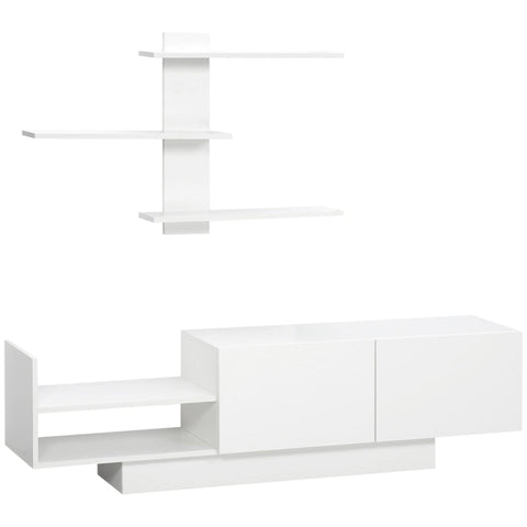 Rootz TV Bench - TV Dresser - With Wall Shelf - Side Shelf - Storage Compartments - With Flap Doors - Chipboard - White - 150 x 31.5 x 40cm