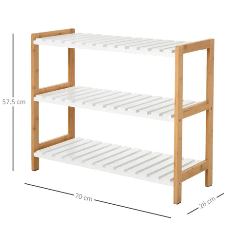 Rootz Shoe Rack - Pine Shoe Rack - Bathroom Shelf - Shoe Cabinet with 3 Shelves - Shelf for Shoes - White