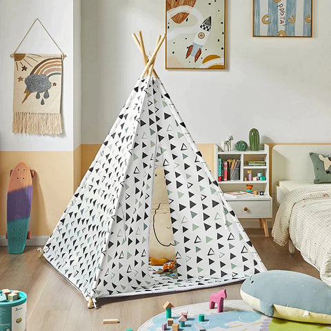 Rootz Kinderspeeltent Speelhuis Kids Tipi Tipi met vloermat (wit/driehoek)