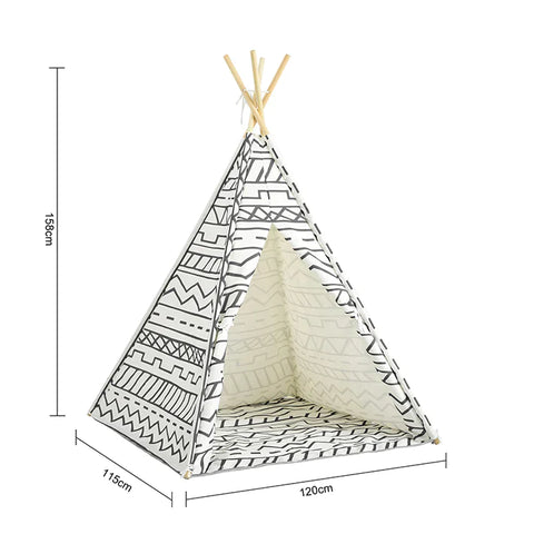 Rootz Kinderspeeltent Speelhuis Kids - Tipi Tipi met vloermat (wit/lijn)