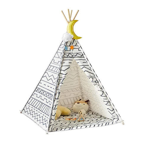 Rootz Kinderspeeltent Speelhuis Kids - Tipi Tipi met vloermat (wit/lijn)