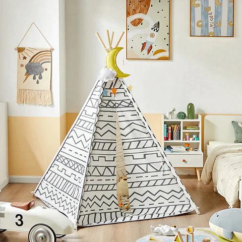 Rootz Kinderspeeltent Speelhuis Kids - Tipi Tipi met vloermat (wit/lijn)