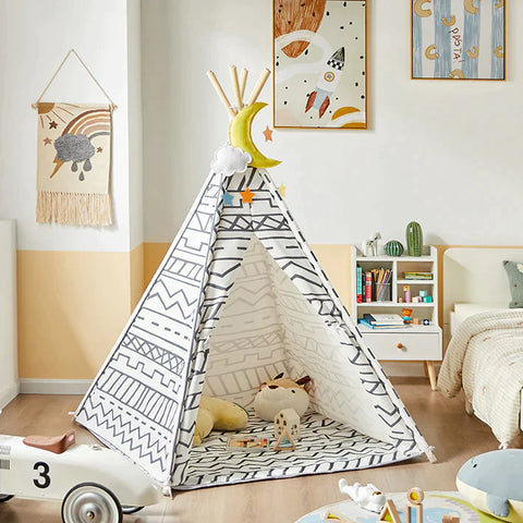 Rootz Kinderspeeltent Speelhuis Kids - Tipi Tipi met vloermat (wit/lijn)