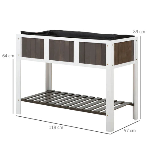 Rootz Raised Bed - Planting Table - Gardening Table - Wooden Garden Beds for Vegetables - Flowers Planters with Shelf - White/Grey - 119 x 57 x 89 cm