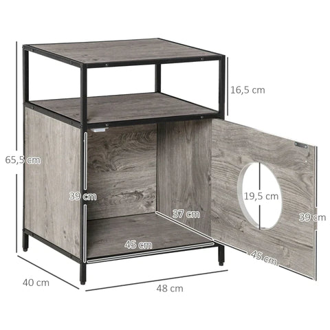 Rootz Cat Cave - Cat Cabinet - Cat Bed - Cat House with Door - Open Shelf - Plush - Gray + Black - 48 x 40 x 65.5 cm