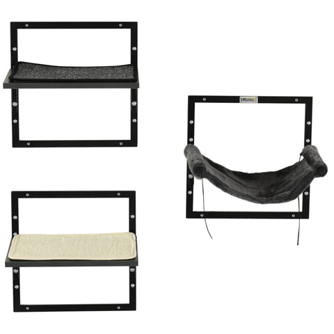 Rootz Cat Climbing Wall - Climbing Wall - 1 Hammock - 2 Platforms - Black/Natural - 35cm x 31cm x 35cm