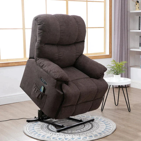 Rootz Armchair - TV Armchair - Massage Chair - Recliner With Stand-up Aid - 160° Adjustable Backrest - Massage And Heat Function - Brown - 83 cm x 95 cm x 105 cm